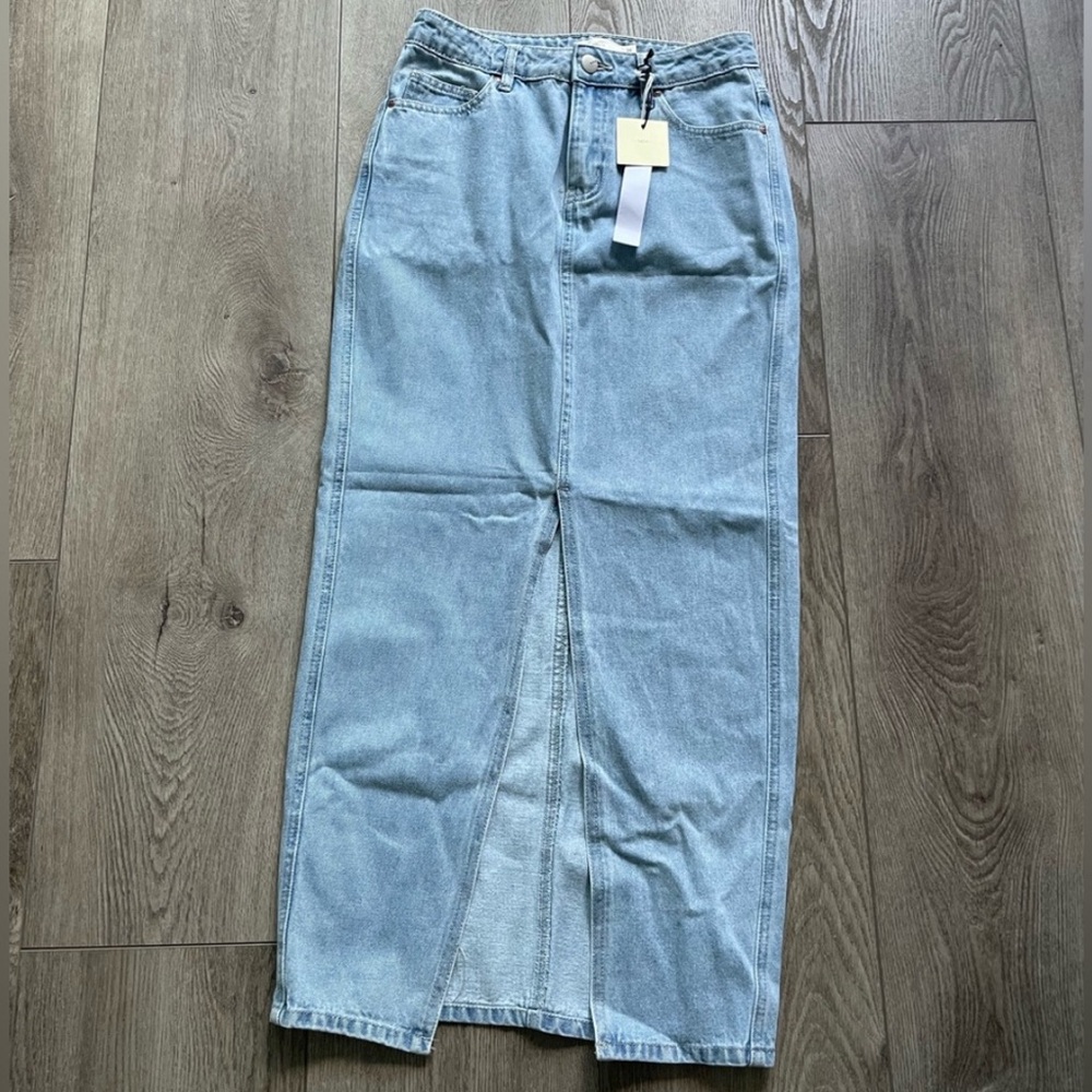 francesca's karissa blue maxi denim slim pencil skirt size 24 XS NEW